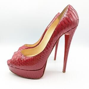 Christian Louboutin Red Python Snakeskin Lady Peep Pumps Size 39